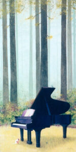 Landscape Art Acrylic Canvas Painting Piano in Forest by Tom Owen